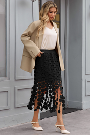 Cicy Bell Womens Black Hollow Out Fringe Hem Maxi Skirts