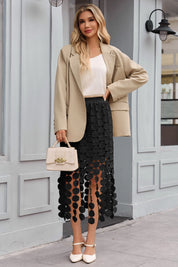 Cicy Bell Womens Black Hollow Out Fringe Hem Maxi Skirts