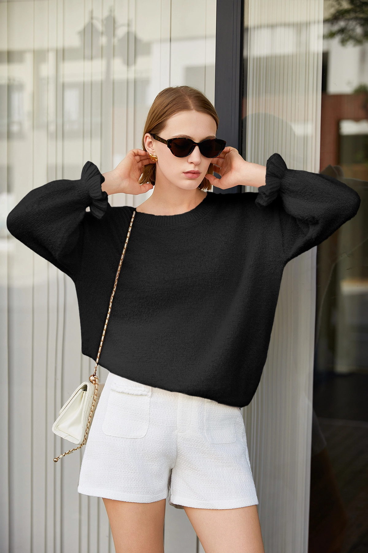 Cicy Bell Womens Black Ruffle Sweater