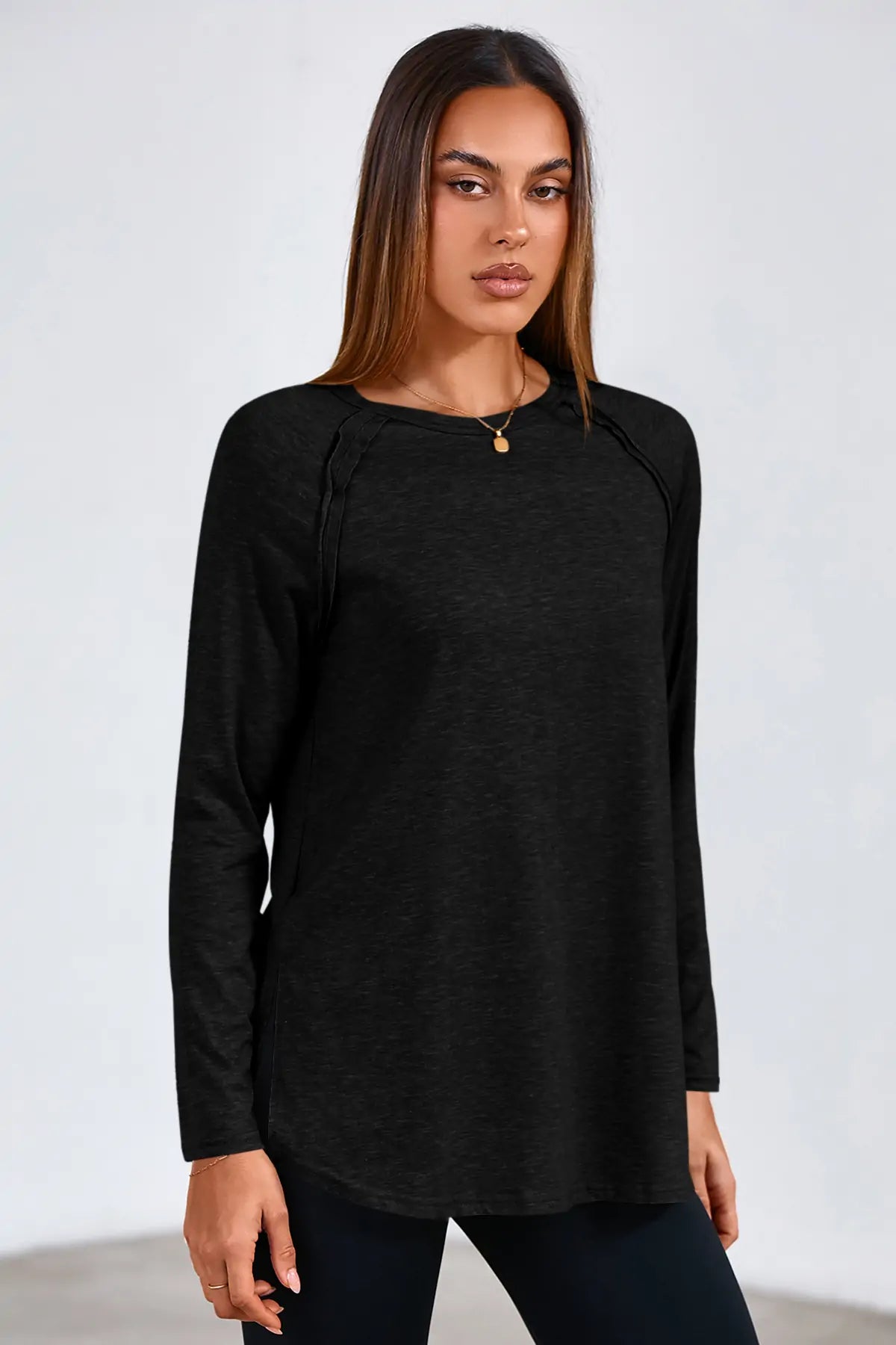 Cicy Bell Womens Black Long Sleeve Tunic Tops