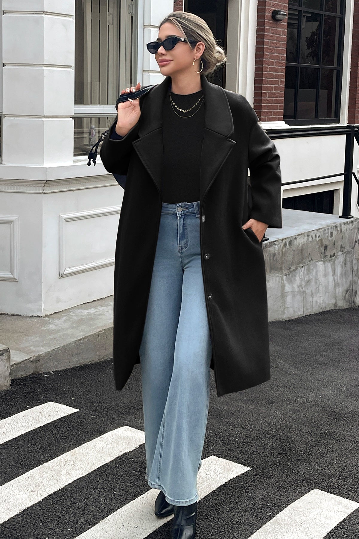 Cicy Bell Womens Black Wool Blend Trench Coat