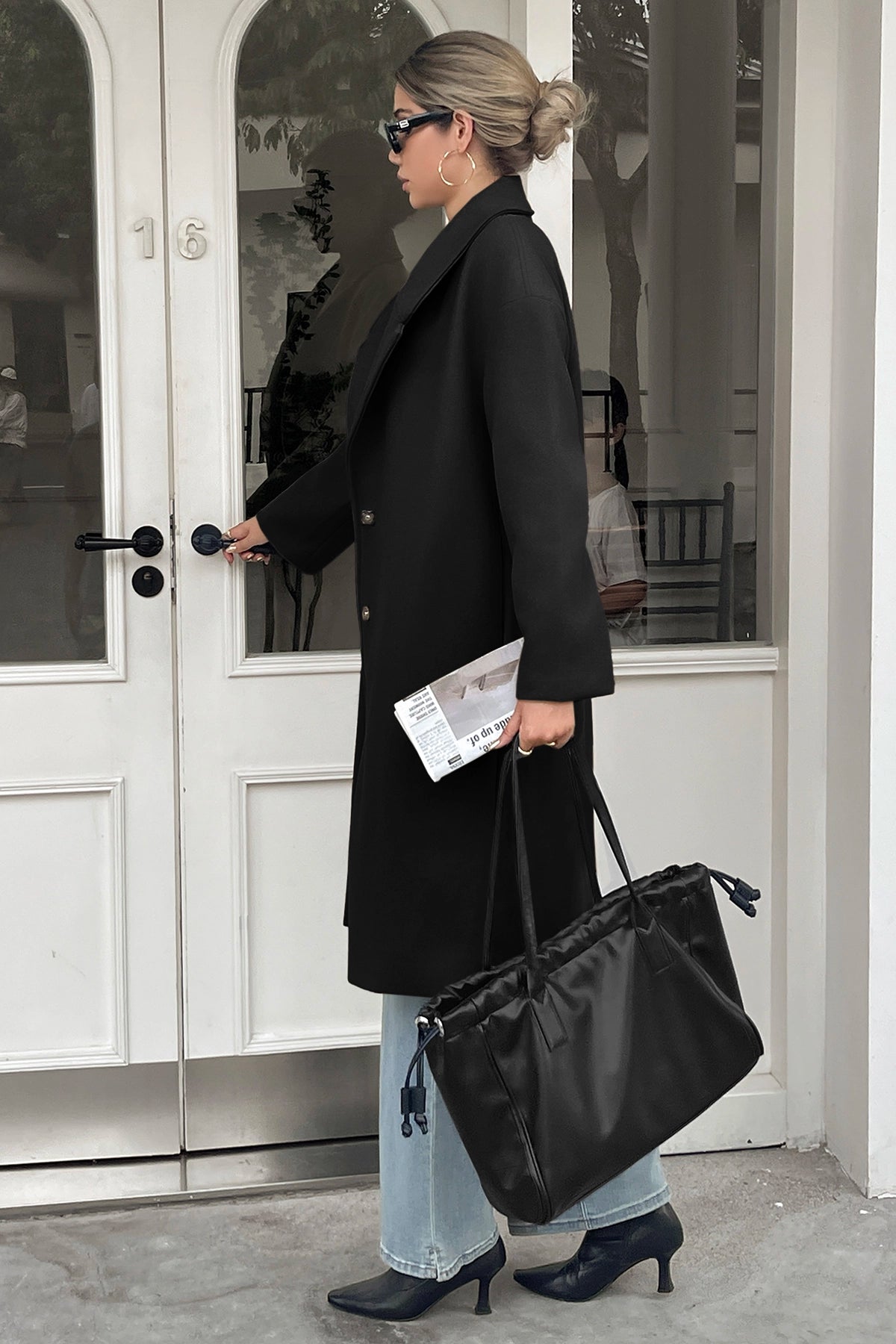 Cicy Bell Womens Black Wool Blend Trench Coat