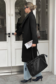 Cicy Bell Womens Black Wool Blend Trench Coat