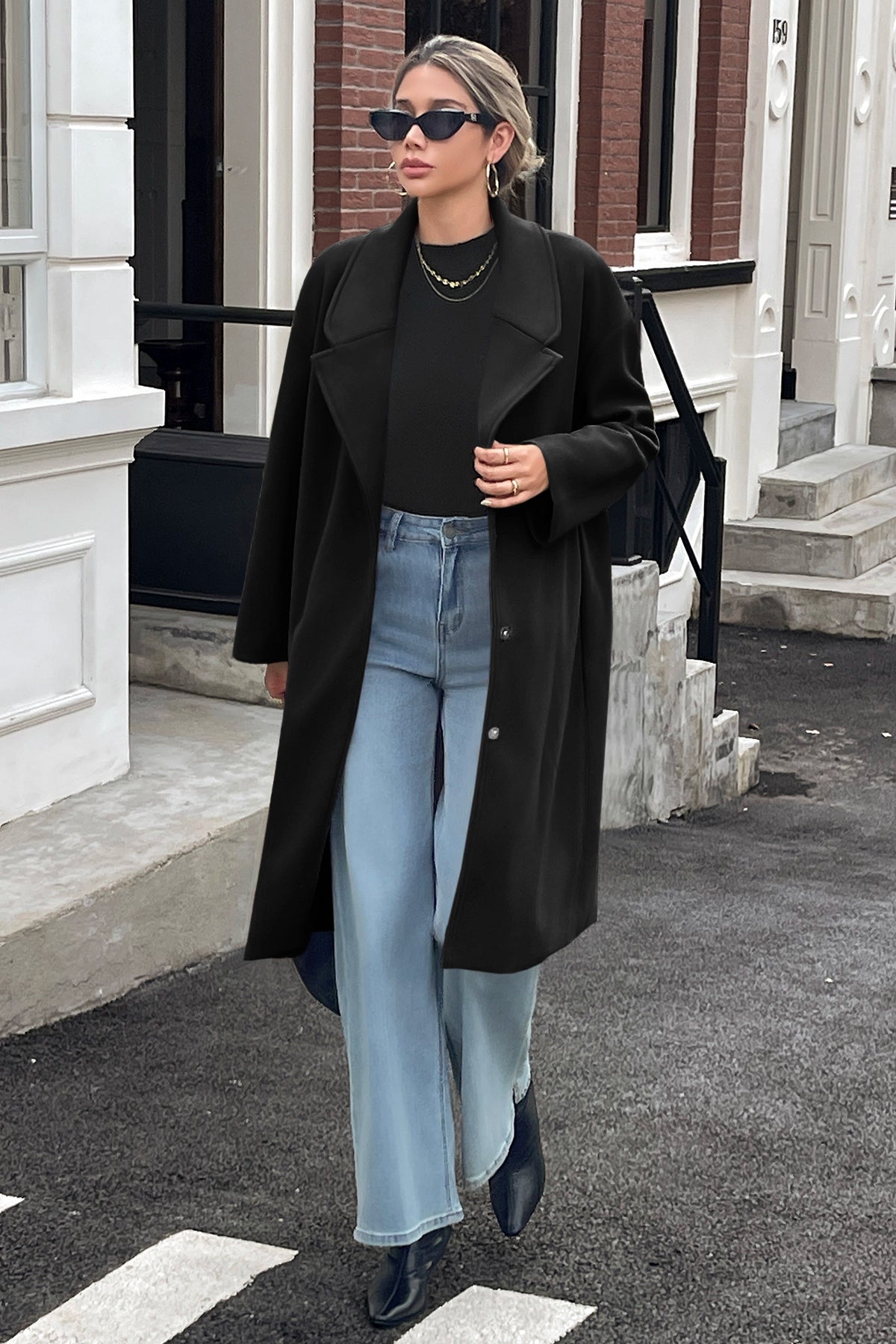 Cicy Bell Womens Black Wool Blend Trench Coat