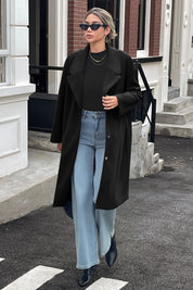 Cicy Bell Womens Black Wool Blend Trench Coat