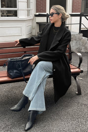 Cicy Bell Womens Black Wool Blend Trench Coat