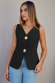 Cicy Bell Womens Black V Neck Vest Tops