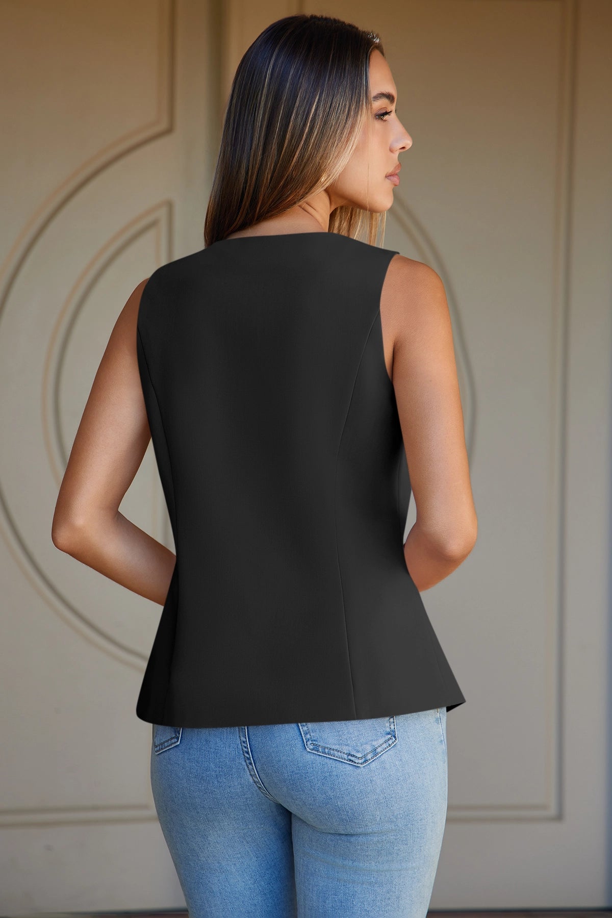Cicy Bell Womens Black V Neck Vest Tops