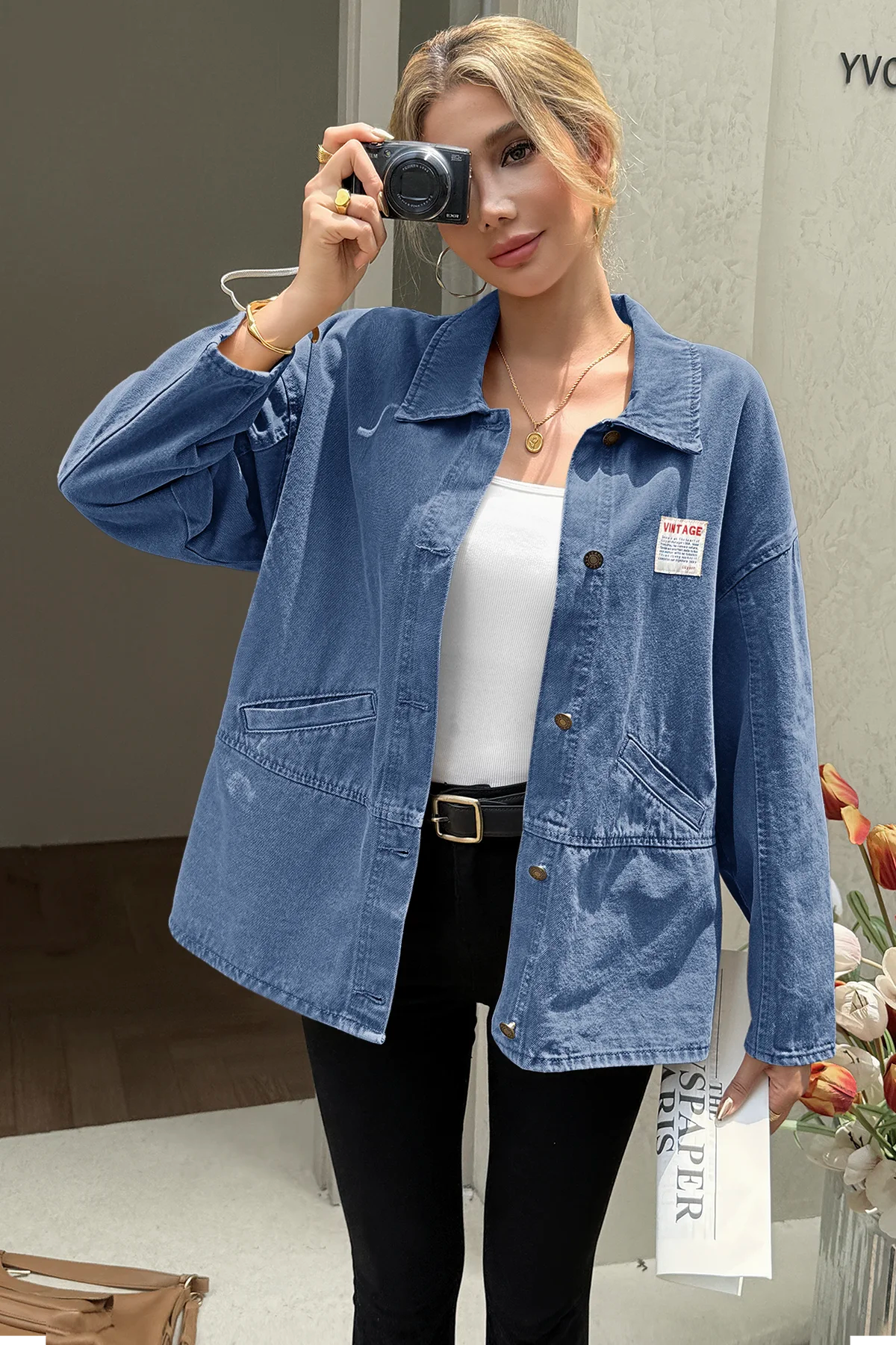 Cicy Bell Womens Blue Oversized Denim Jackets