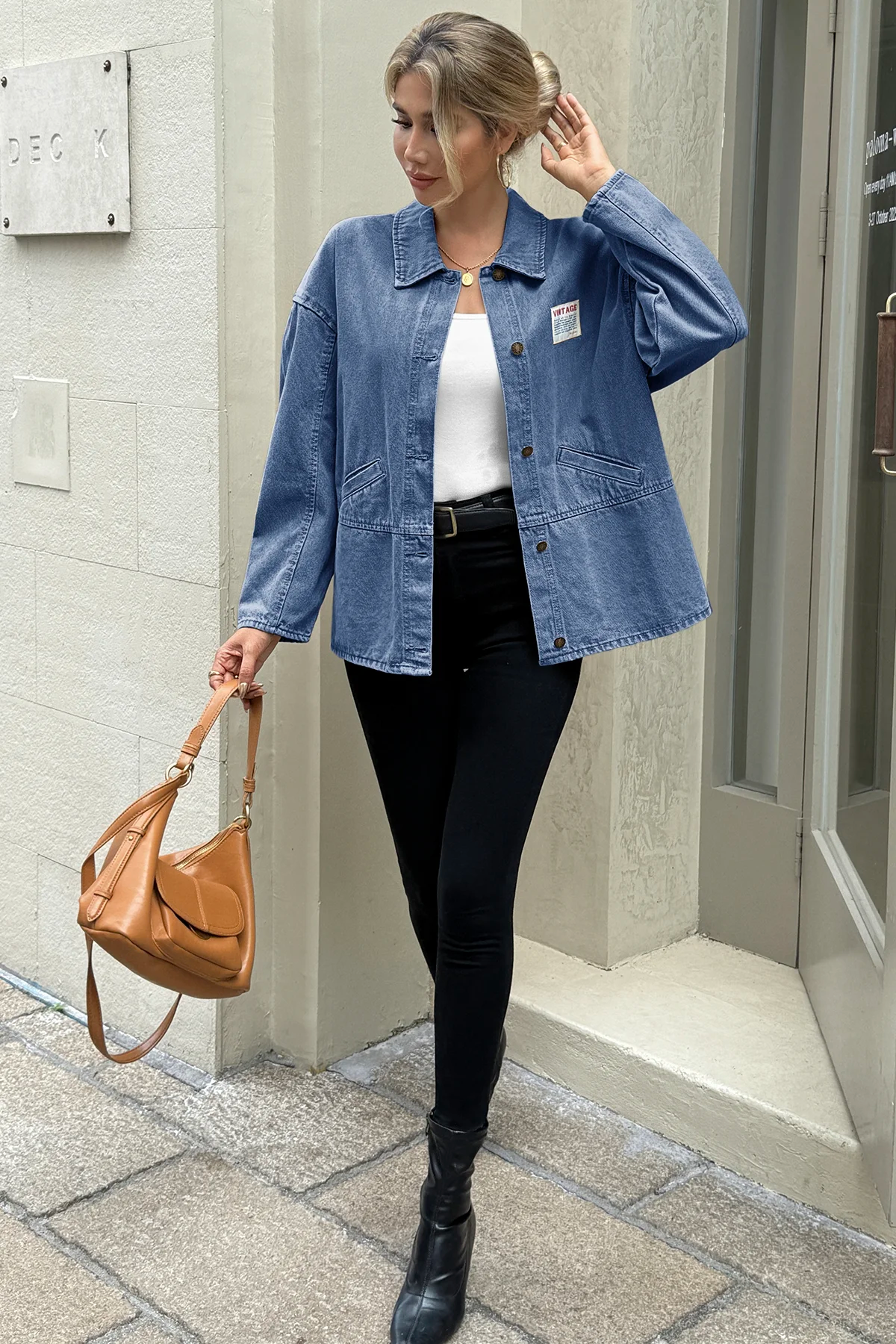Cicy Bell Womens Blue Oversized Denim Jackets
