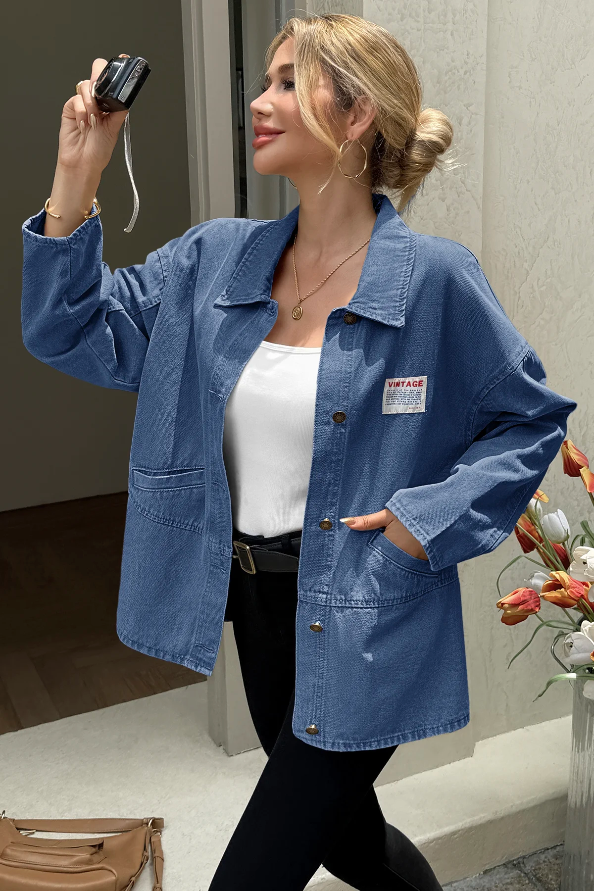 Cicy Bell Womens Blue Oversized Denim Jackets