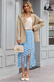 Cicy Bell Womens Blue Hollow Out Fringe Hem Maxi Skirts