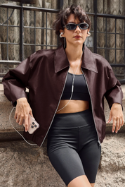 Cicy Bell Womens Brown Faux Leather Jacket