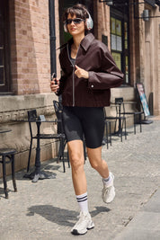 Cicy Bell Womens Brown Faux Leather Jacket