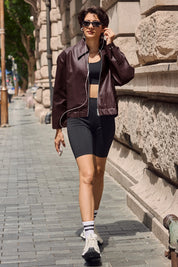 Cicy Bell Womens Brown Faux Leather Jacket