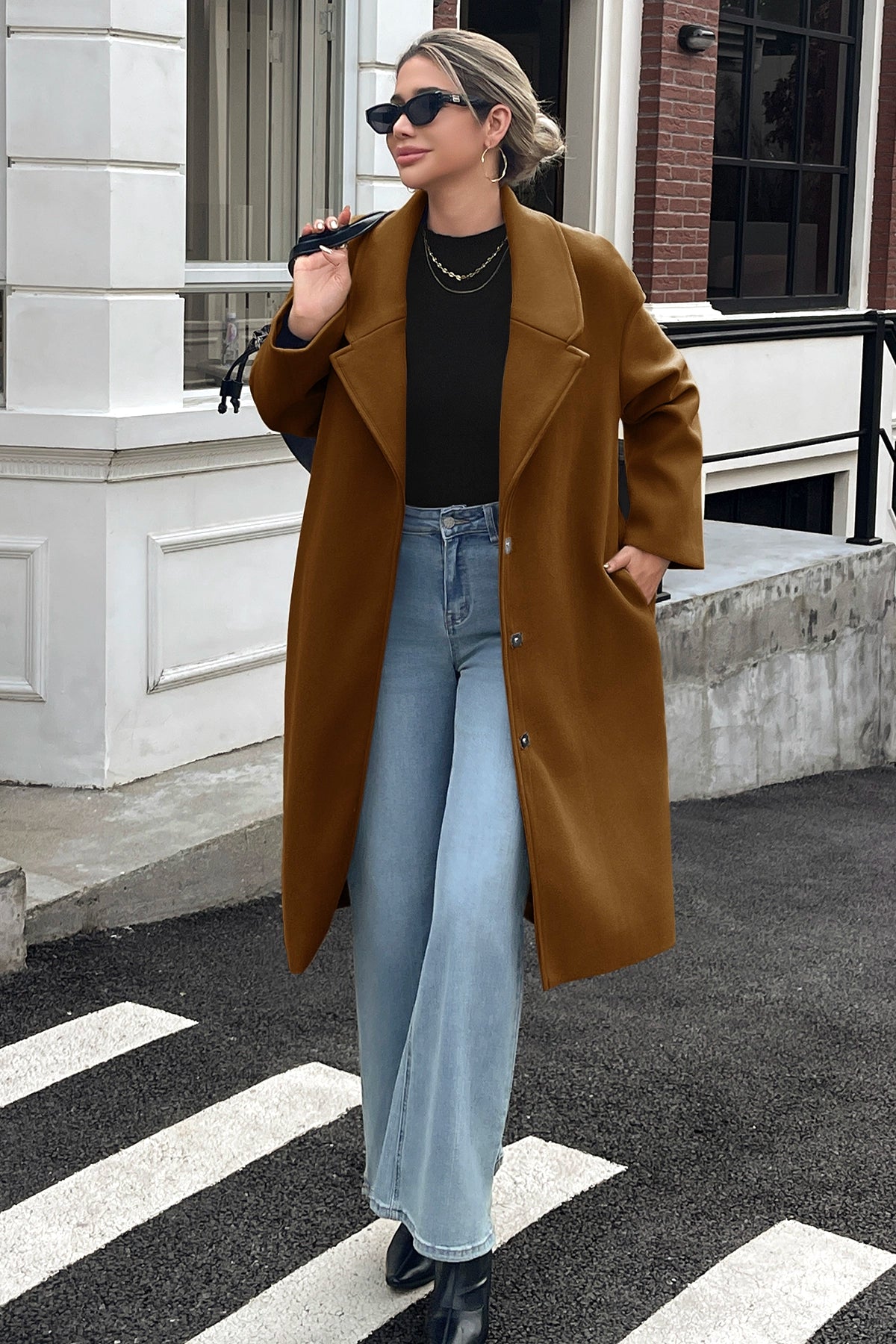 Cicy Bell Womens Brown Wool Blend Trench Coat