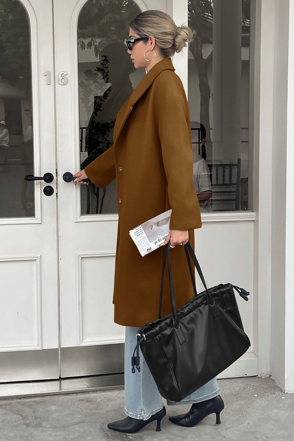 Cicy Bell Womens Brown Wool Blend Trench Coat