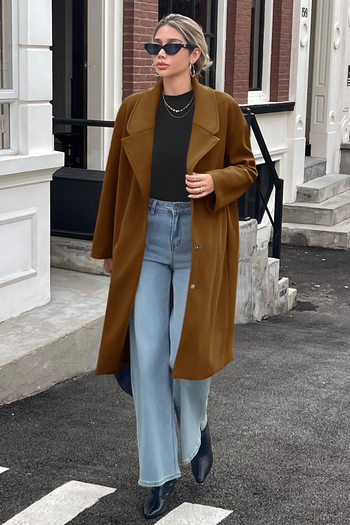 Cicy Bell Womens Brown Wool Blend Trench Coat