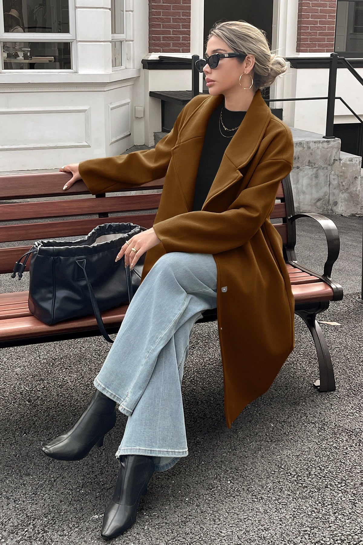 Cicy Bell Womens Brown Wool Blend Trench Coat