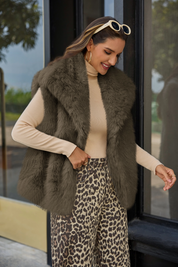 Cicy Bell Womens Coffee Faux Fur Vest