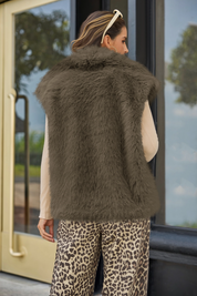 Cicy Bell Womens Coffee Faux Fur Vest