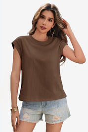 Cicy Bell Womens Coffee Cap Sleeve Shirts