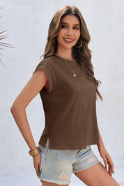 Cicy Bell Womens Coffee Cap Sleeve Shirts