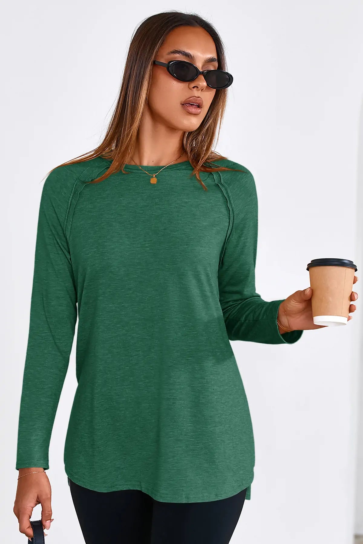 Cicy Bell Womens Dark Green Long Sleeve Tunic Tops