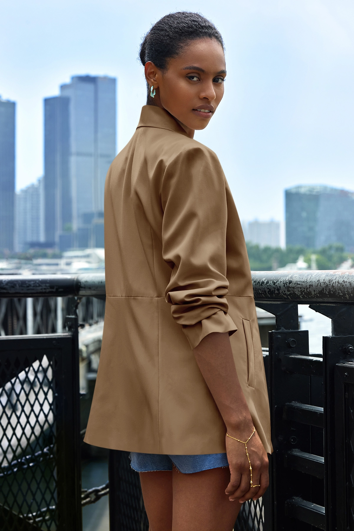 Cicy Bell Womens Dark Khaki Business Casual Blazer