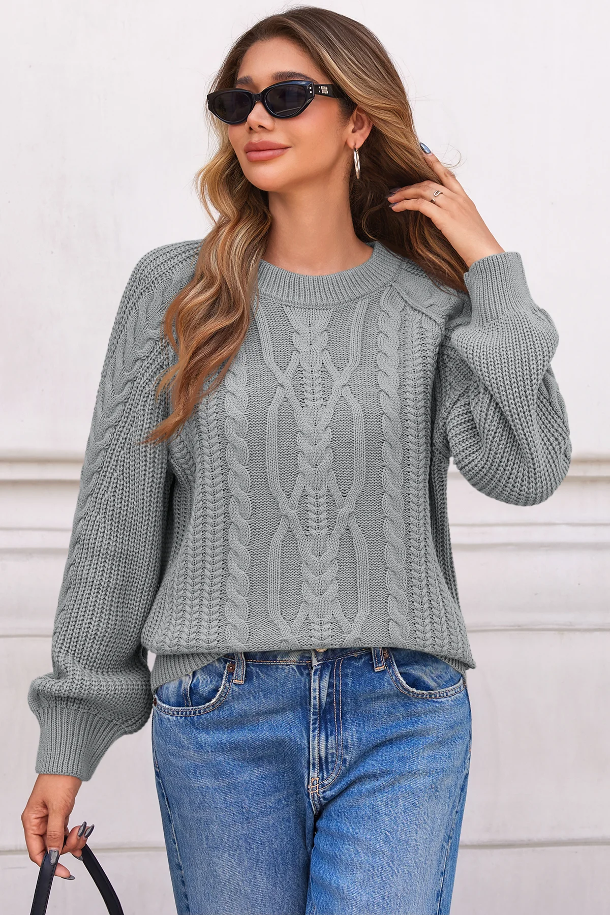 Cicy Bell Womens Gray Cable Sweaters