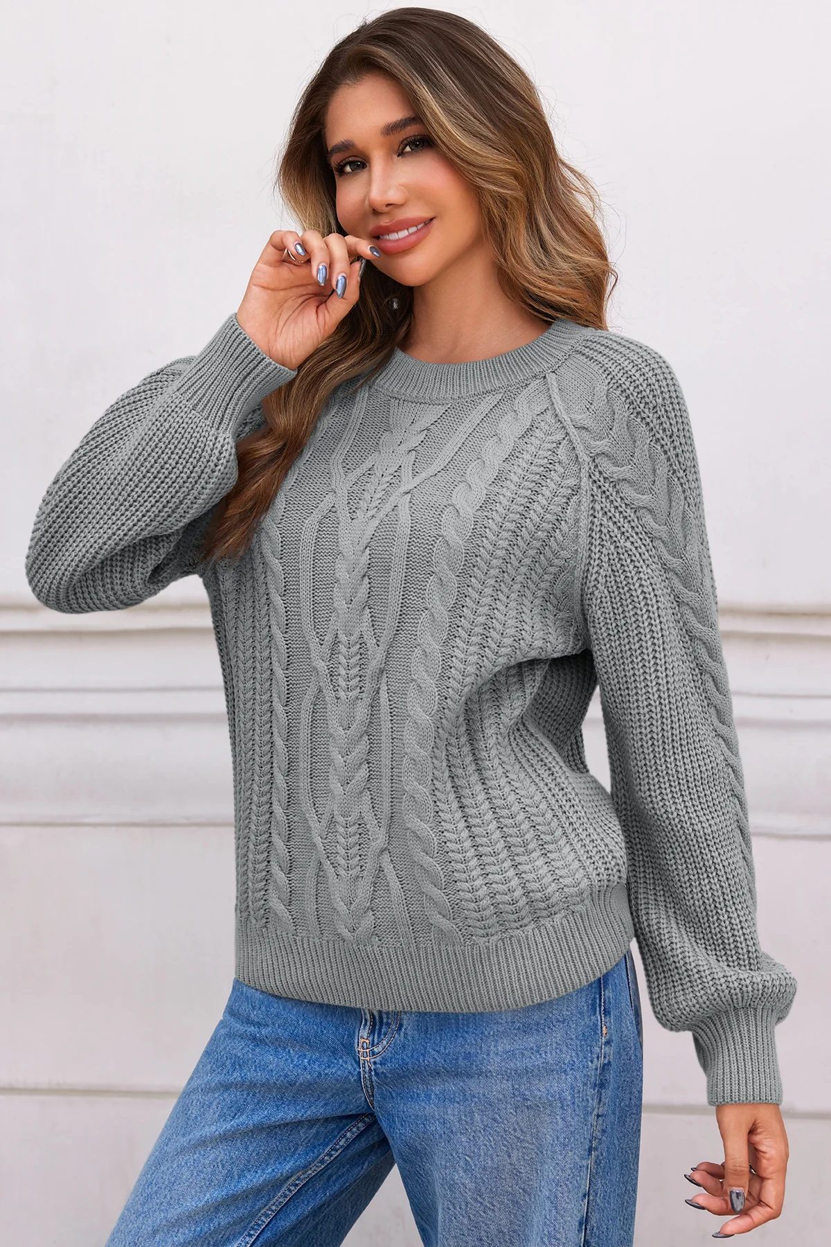 Cicy Bell Womens Gray Cable Sweaters