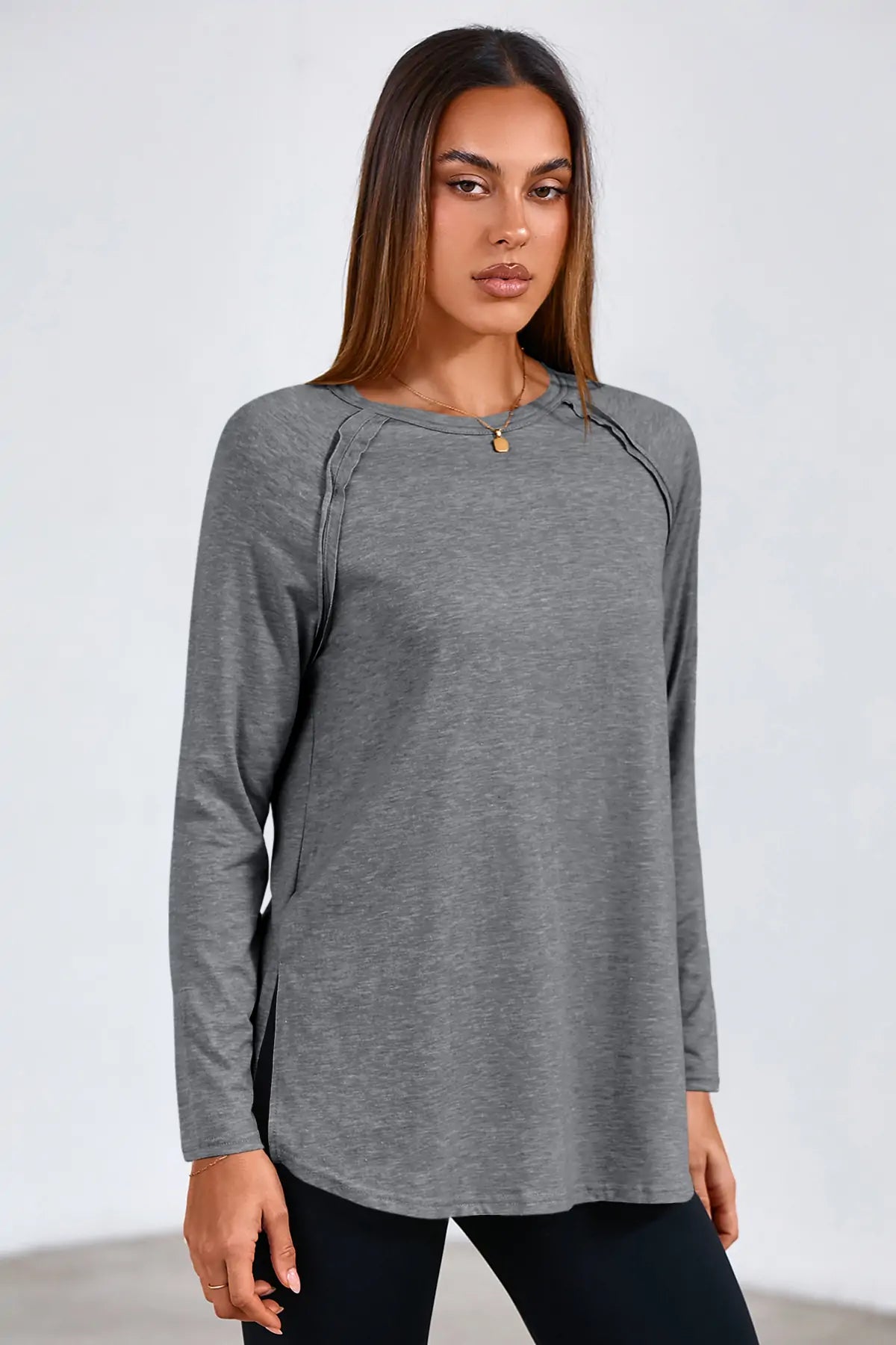 Cicy Bell Womens Grey Long Sleeve Tunic Tops