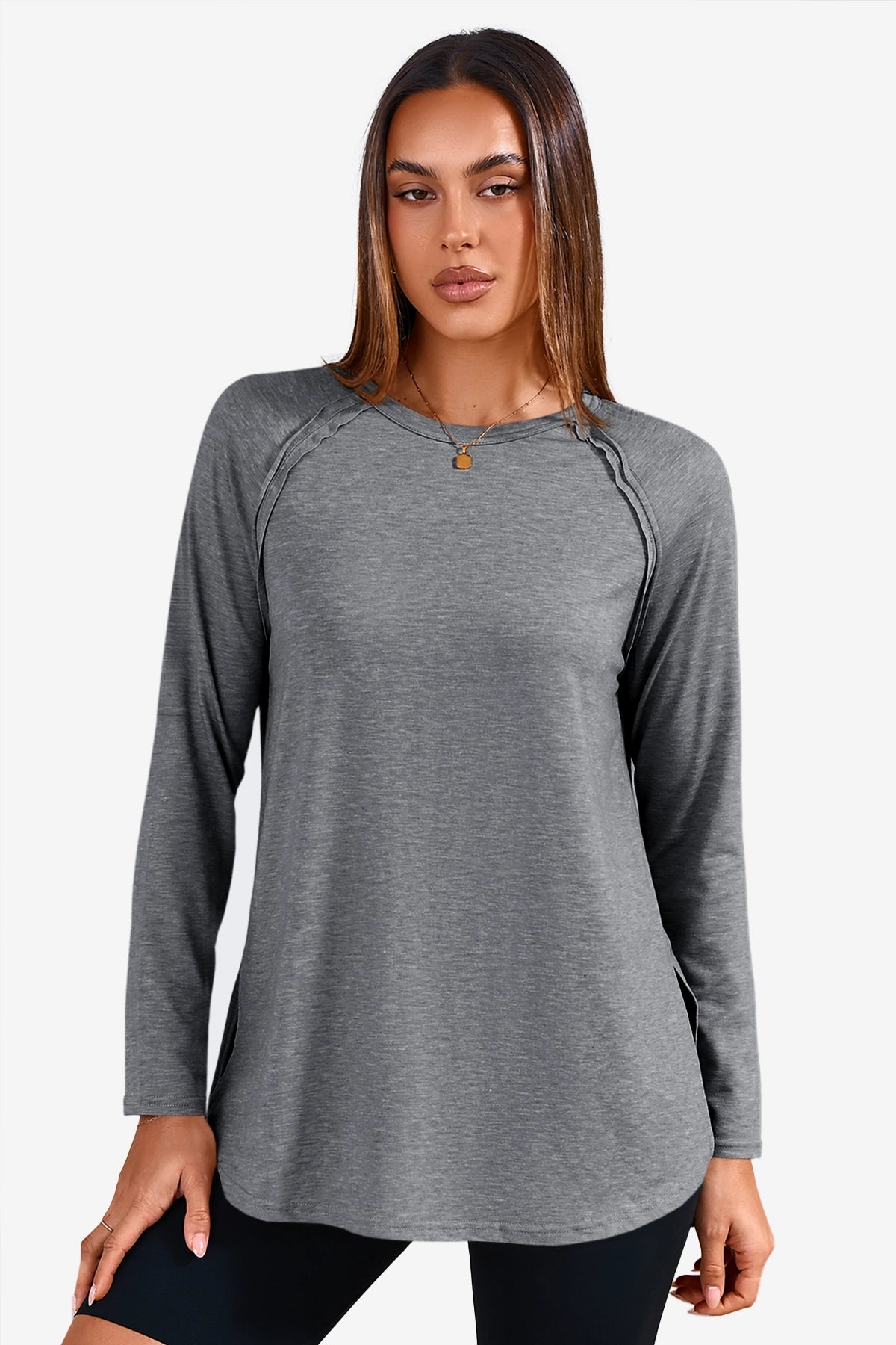 Cicy Bell Womens Grey Long Sleeve Tunic Tops