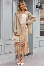 Cicy Bell Womens Khaki Hollow Out Fringe Hem Maxi Skirts