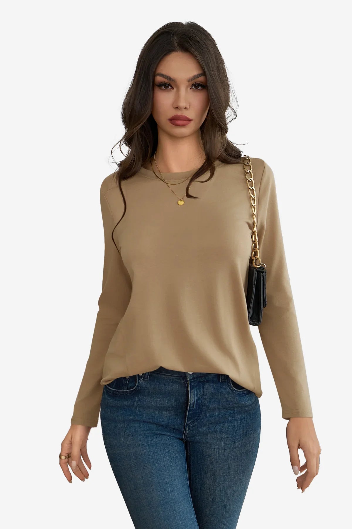 Cicy Bell Womens Khaki Long Sleeve Shirts