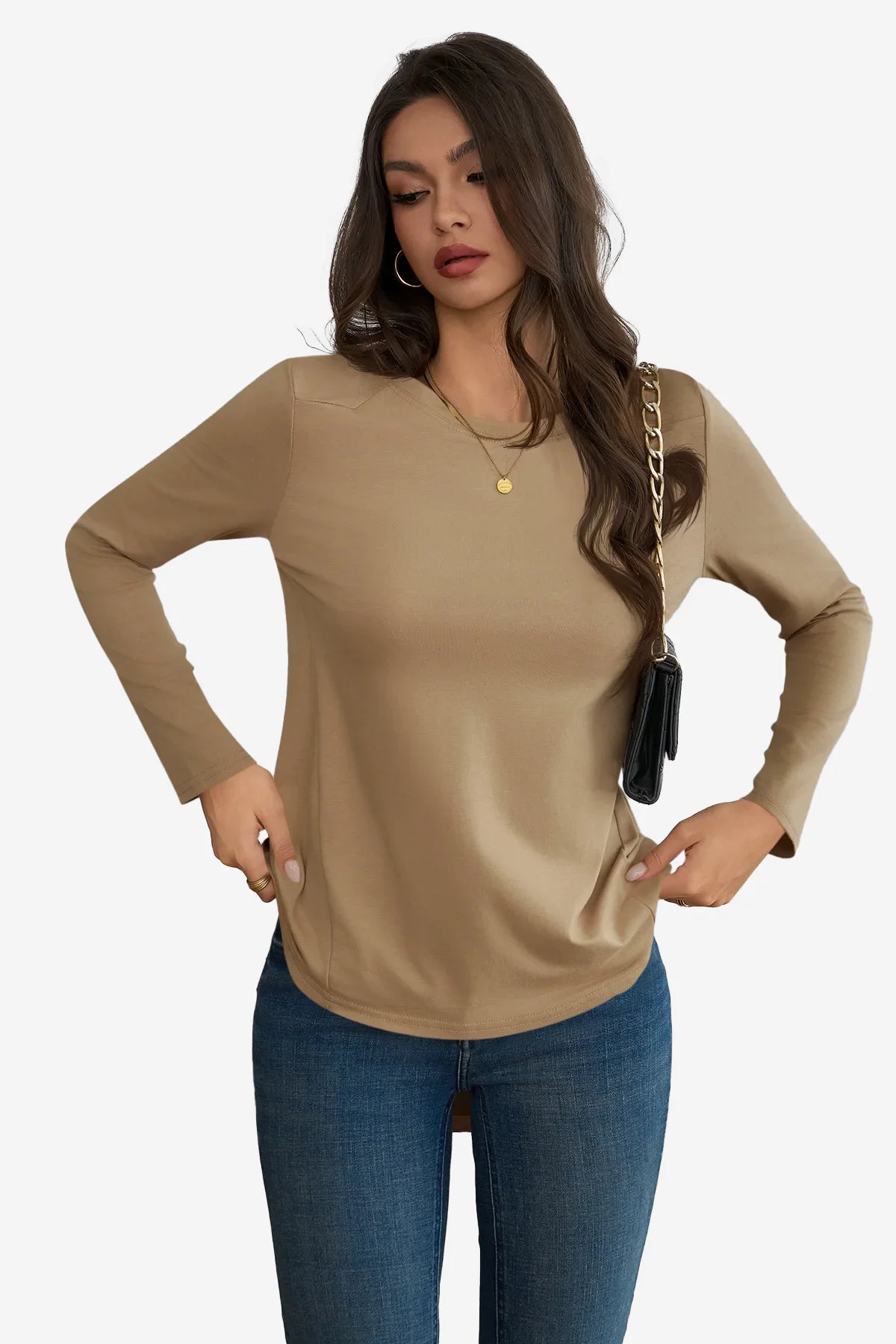 Cicy Bell Womens Khaki Long Sleeve Shirts