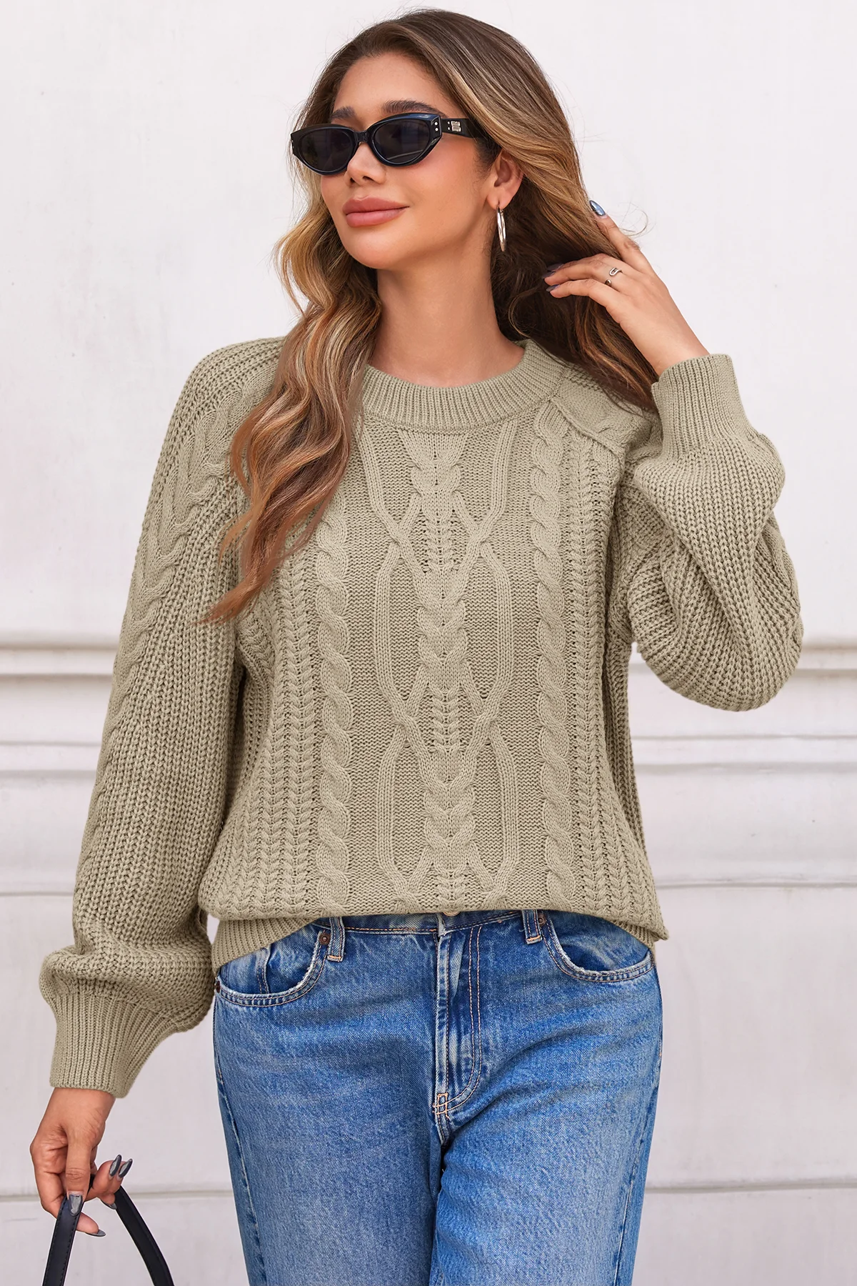 Cicy Bell Womens Khaki Cable Sweaters