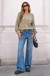 Cicy Bell Womens Khaki Cable Sweaters