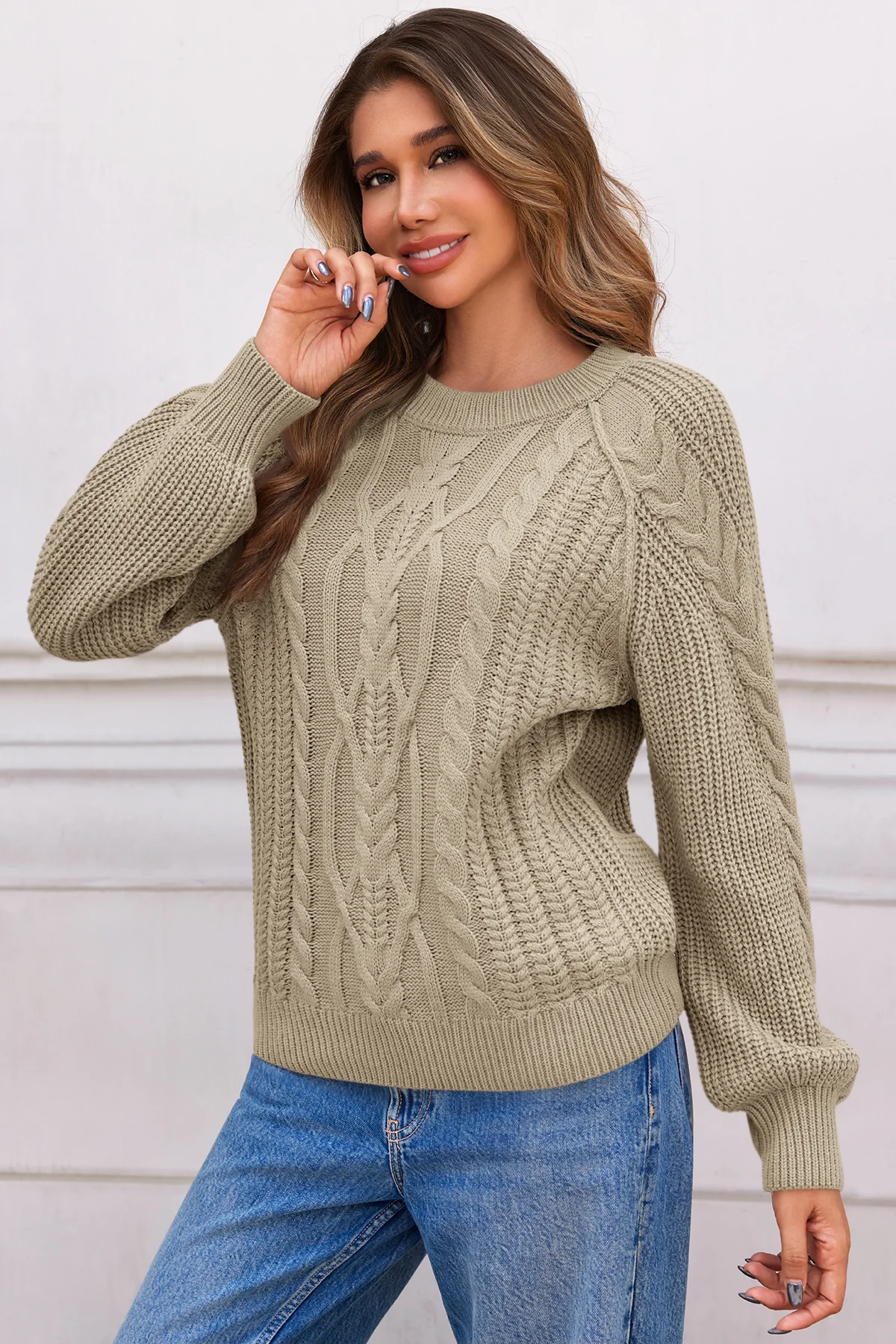 Cicy Bell Womens Khaki Cable Sweaters