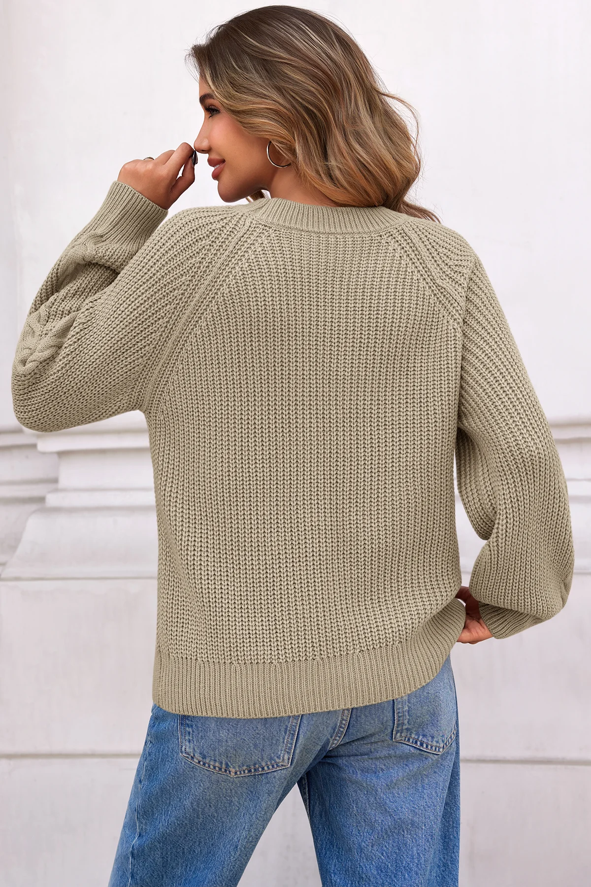 Cicy Bell Womens Khaki Cable Sweaters