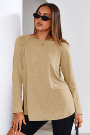 Cicy Bell Womens Khaki Long Sleeve Tunic Tops