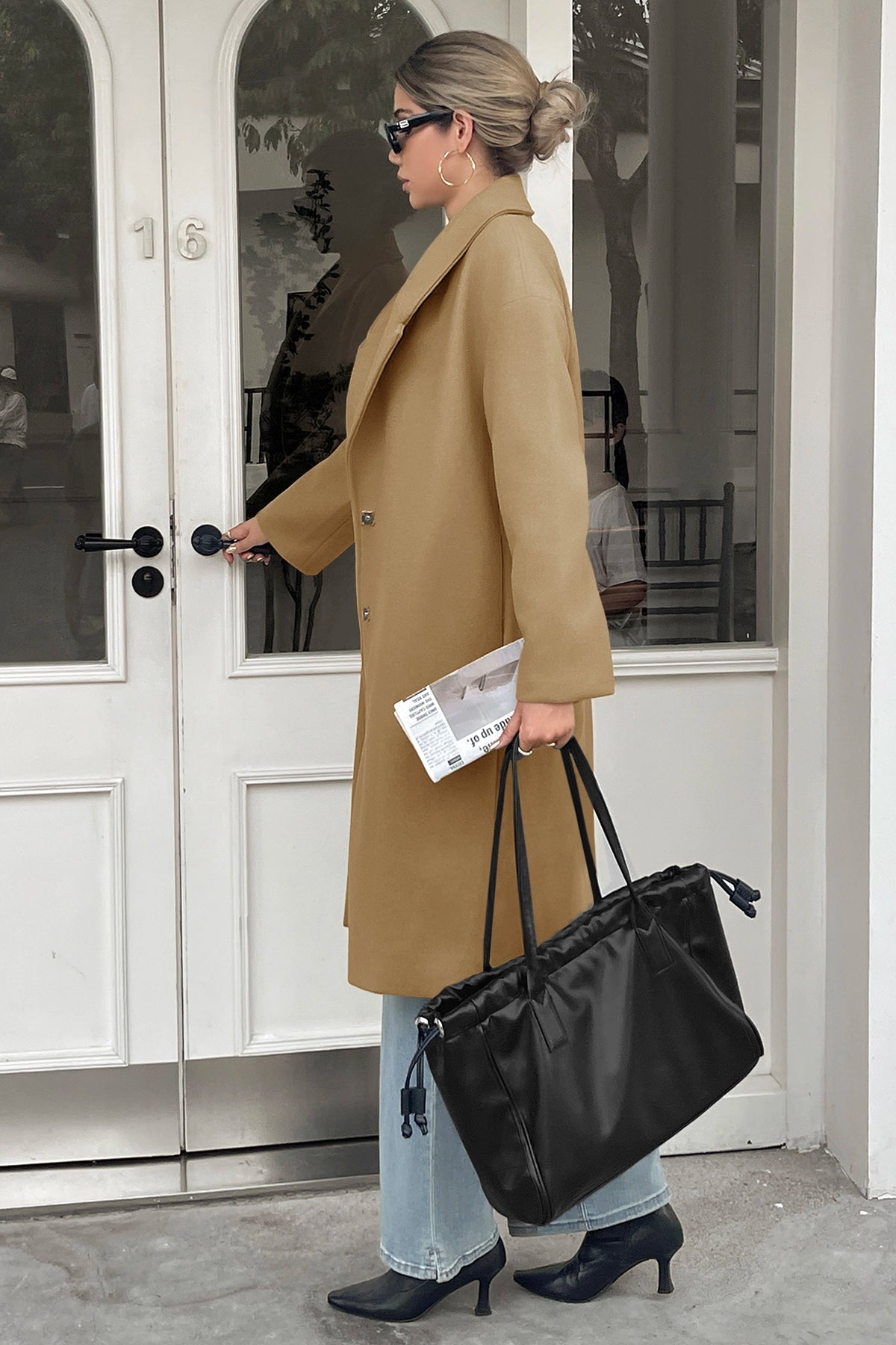 Cicy Bell Womens Khaki Wool Blend Trench Coat