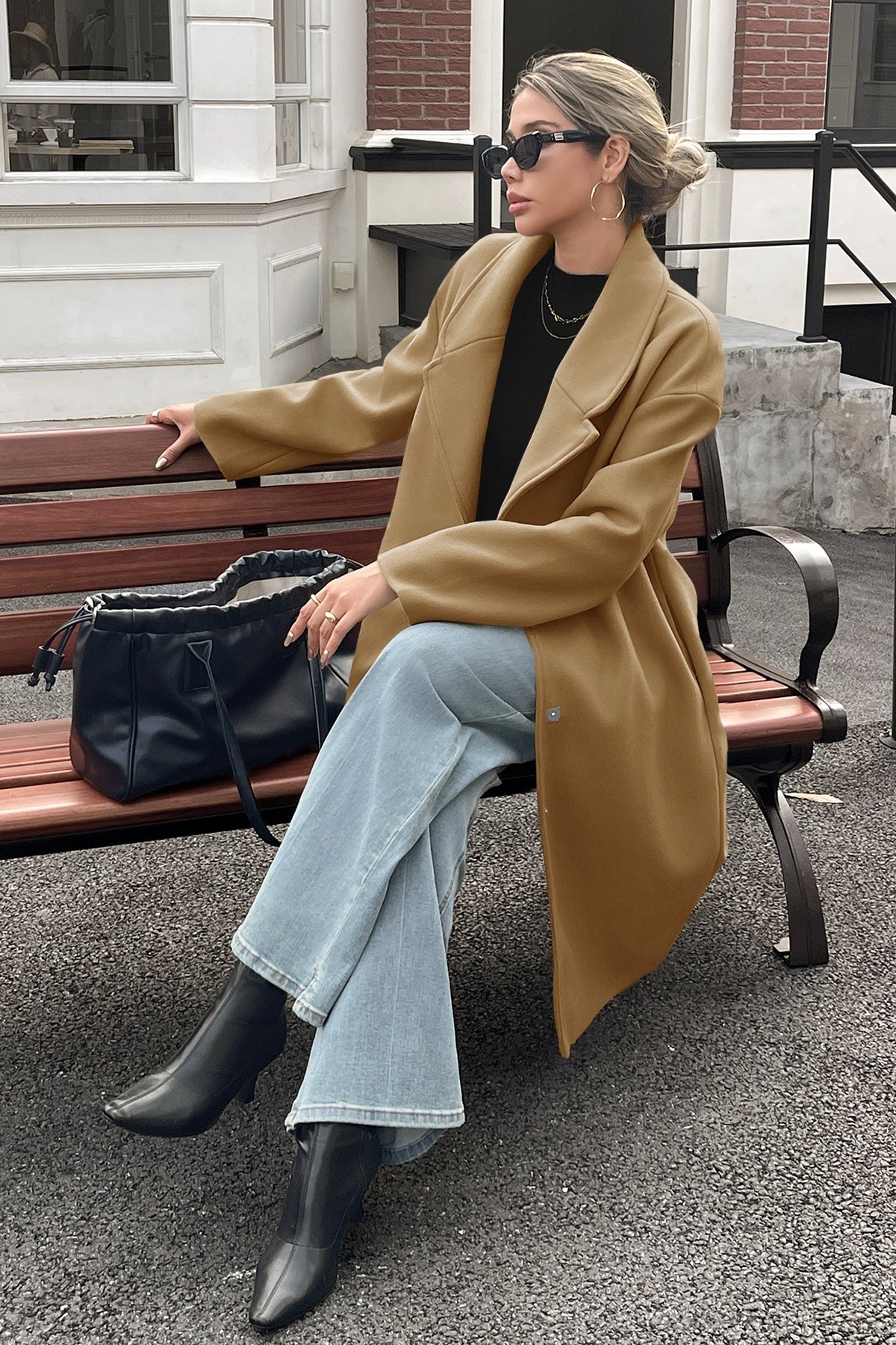 Cicy Bell Womens Khaki Wool Blend Trench Coat