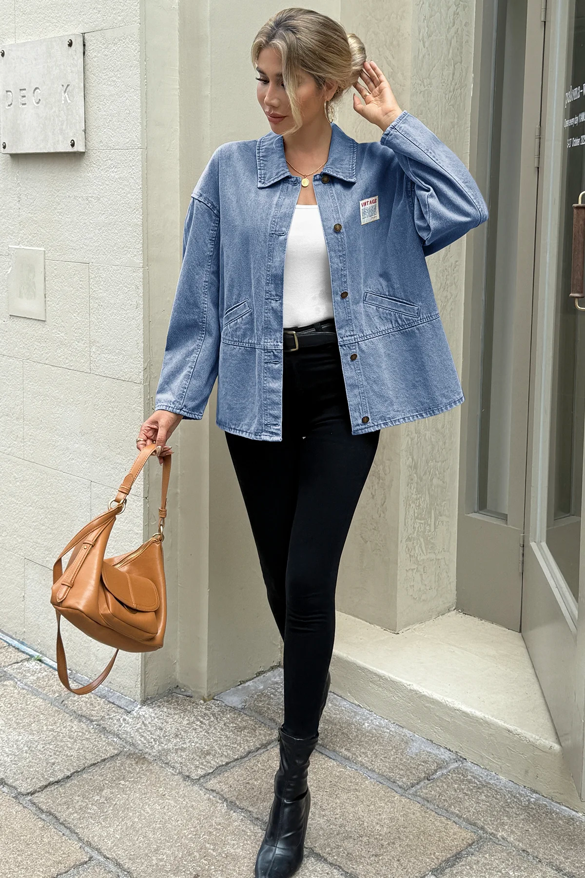 Cicy Bell Womens Light Blue Oversized Denim Jackets