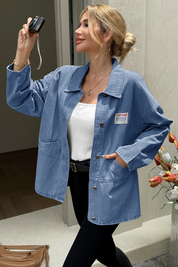Cicy Bell Womens Light Blue Oversized Denim Jackets