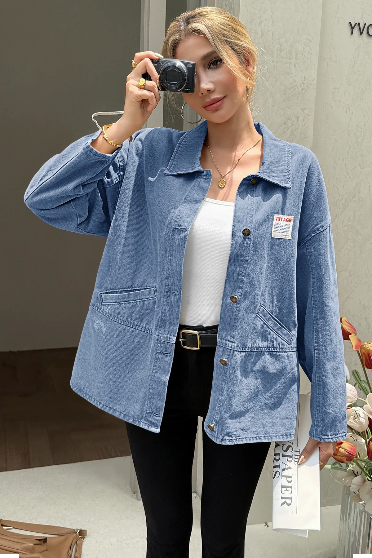 Cicy Bell Womens Light Blue Oversized Denim Jackets