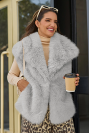 Cicy Bell Womens Light Grey Faux Fur Vest