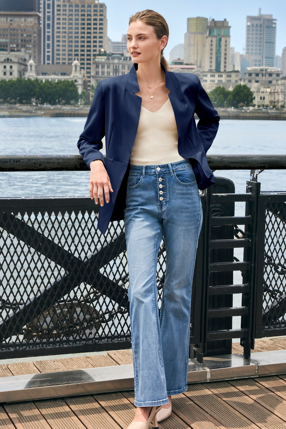 Cicy Bell Womens Navy Business Casual Blazer