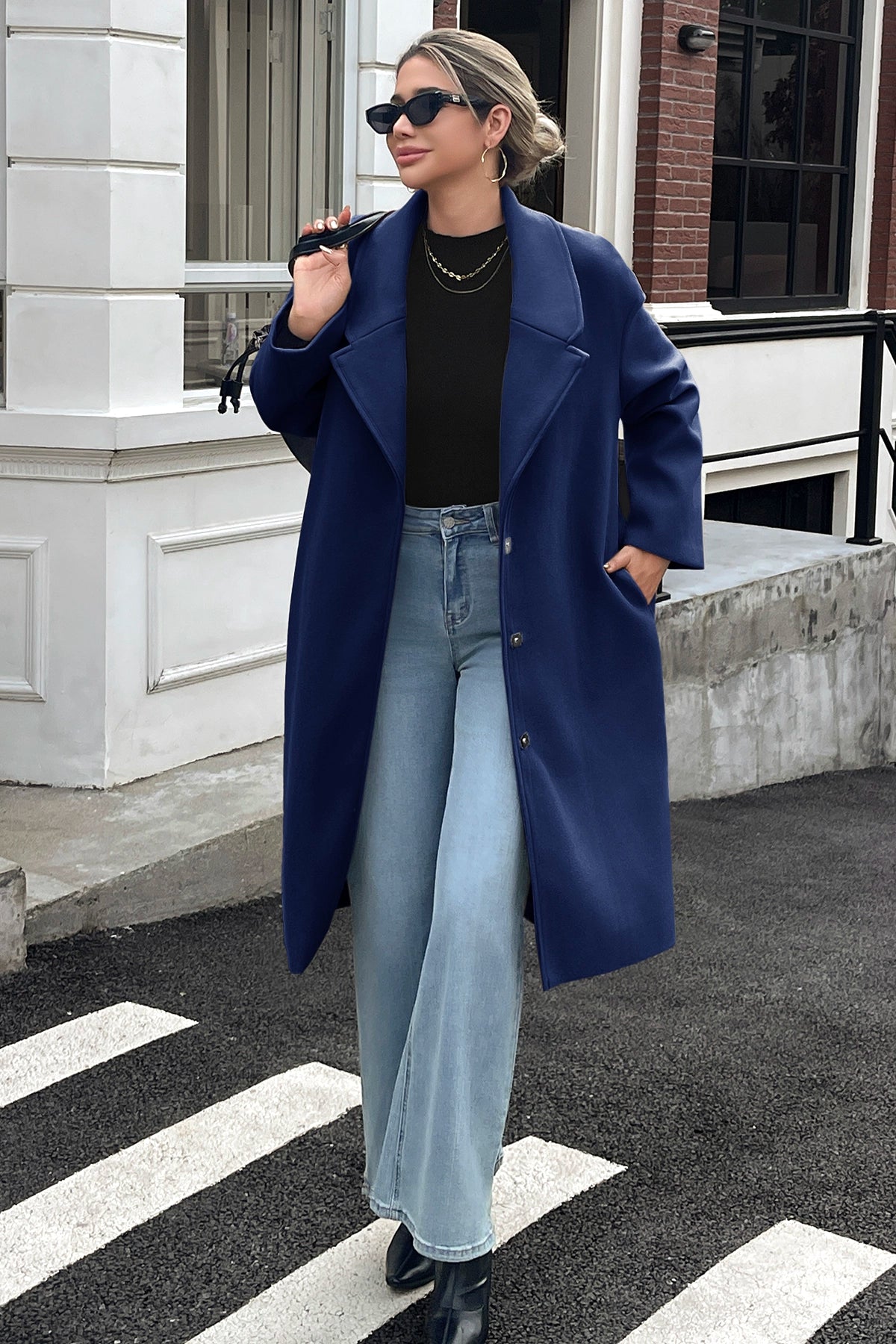 Cicy Bell Womens Navy Wool Blend Trench Coat