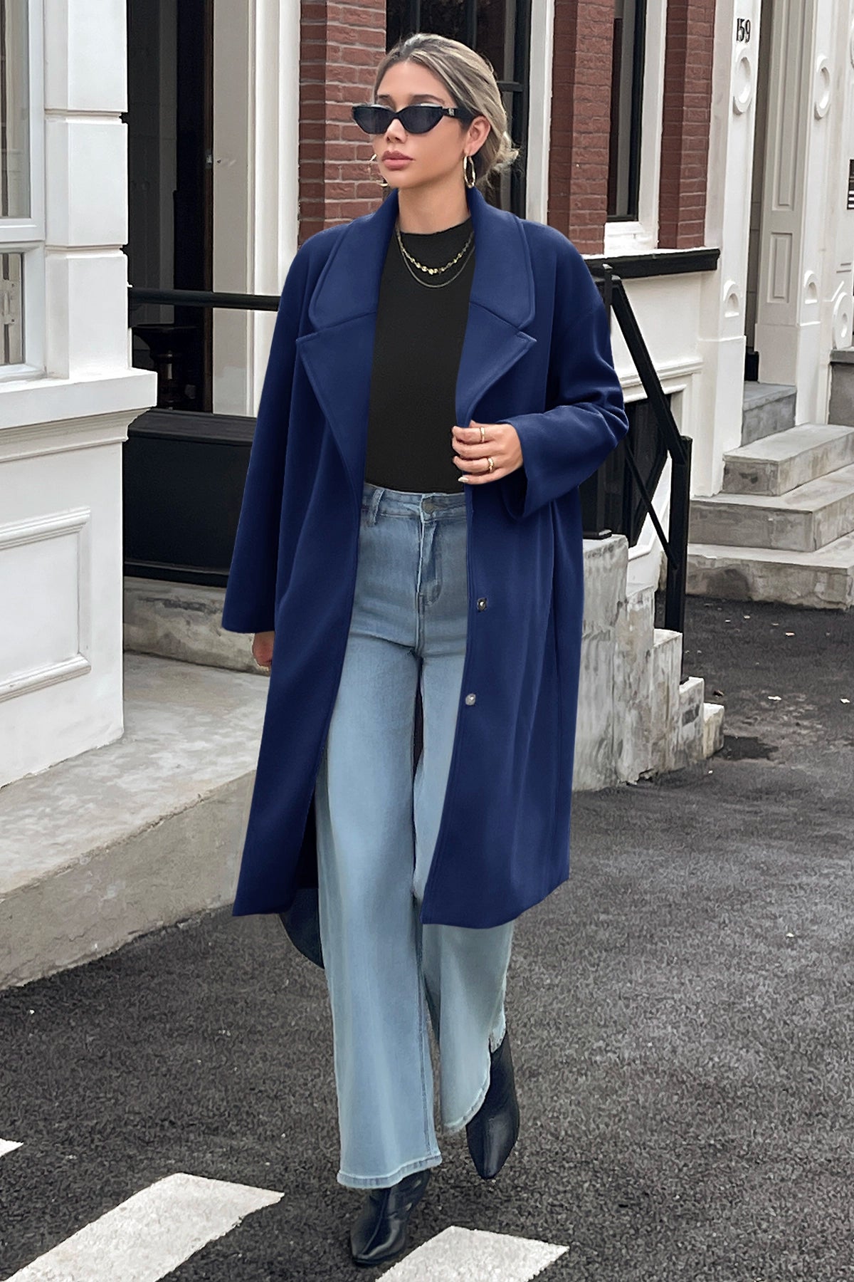 Cicy Bell Womens Navy Wool Blend Trench Coat